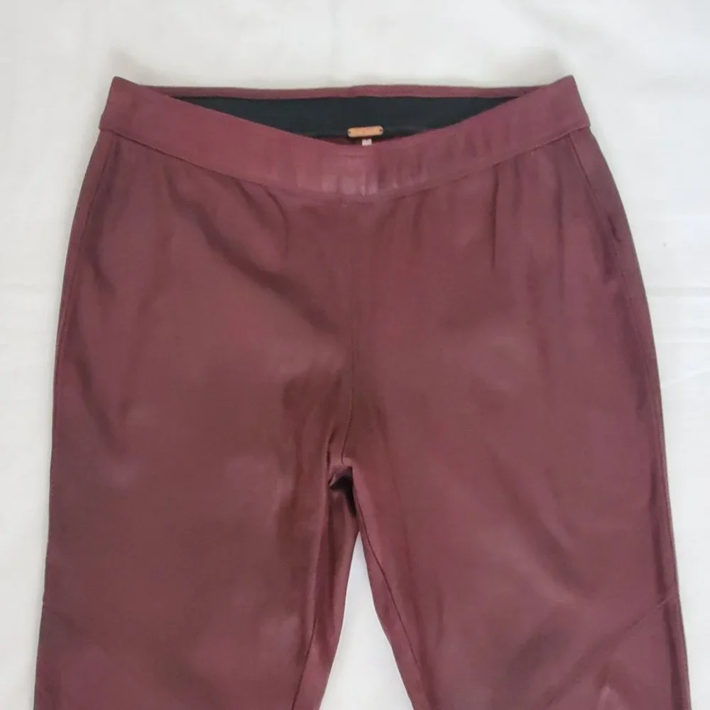 Free People Faux Suede Leather Pull-On Skinny Pants, Burgundy Women's Size 26 - Picture 7 of 15